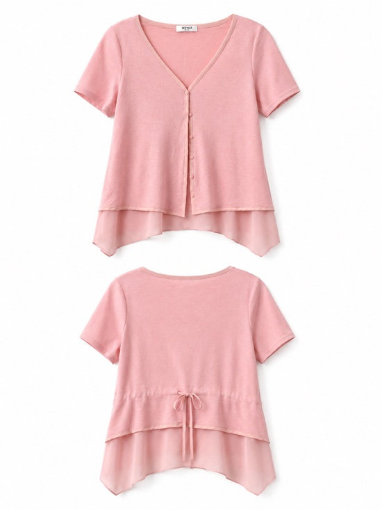 nxgz Tops - Layered Pink Short-Sleeve Cardigan Top #balletcore